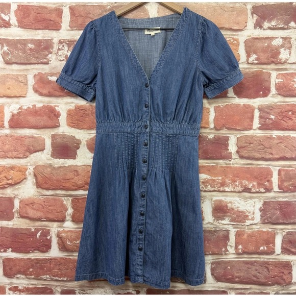 Madewell Dress Women's 4 Blue Chambray Denim Casual V Neck Button Up - Picture 6 of 8